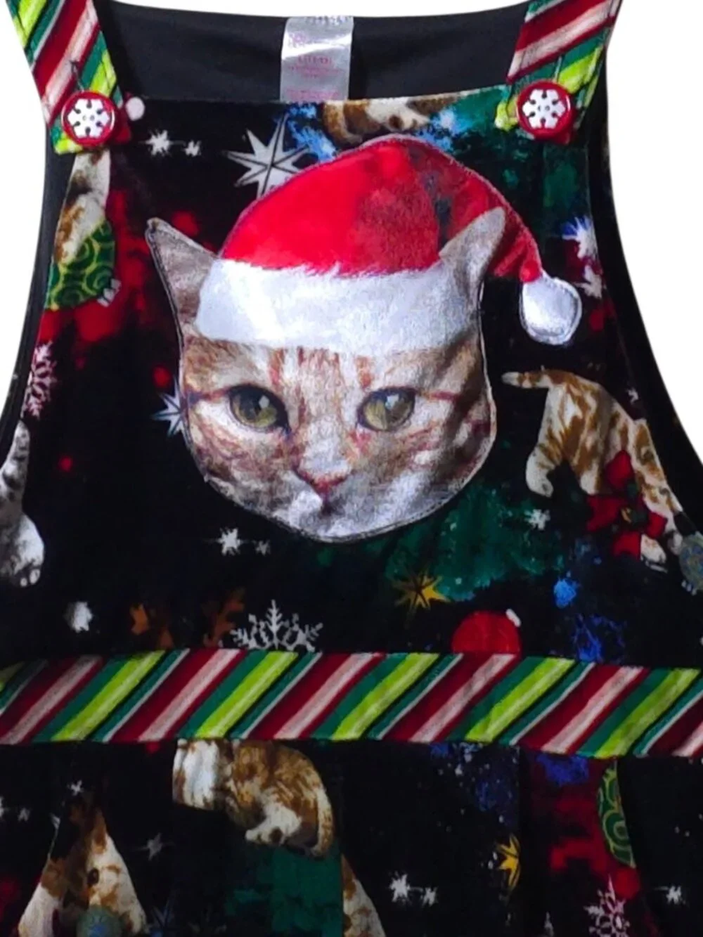 Christmas Cat Overalls Womens Lg Holiday Jumpsuit Santa Kitty Wide Leg Festive